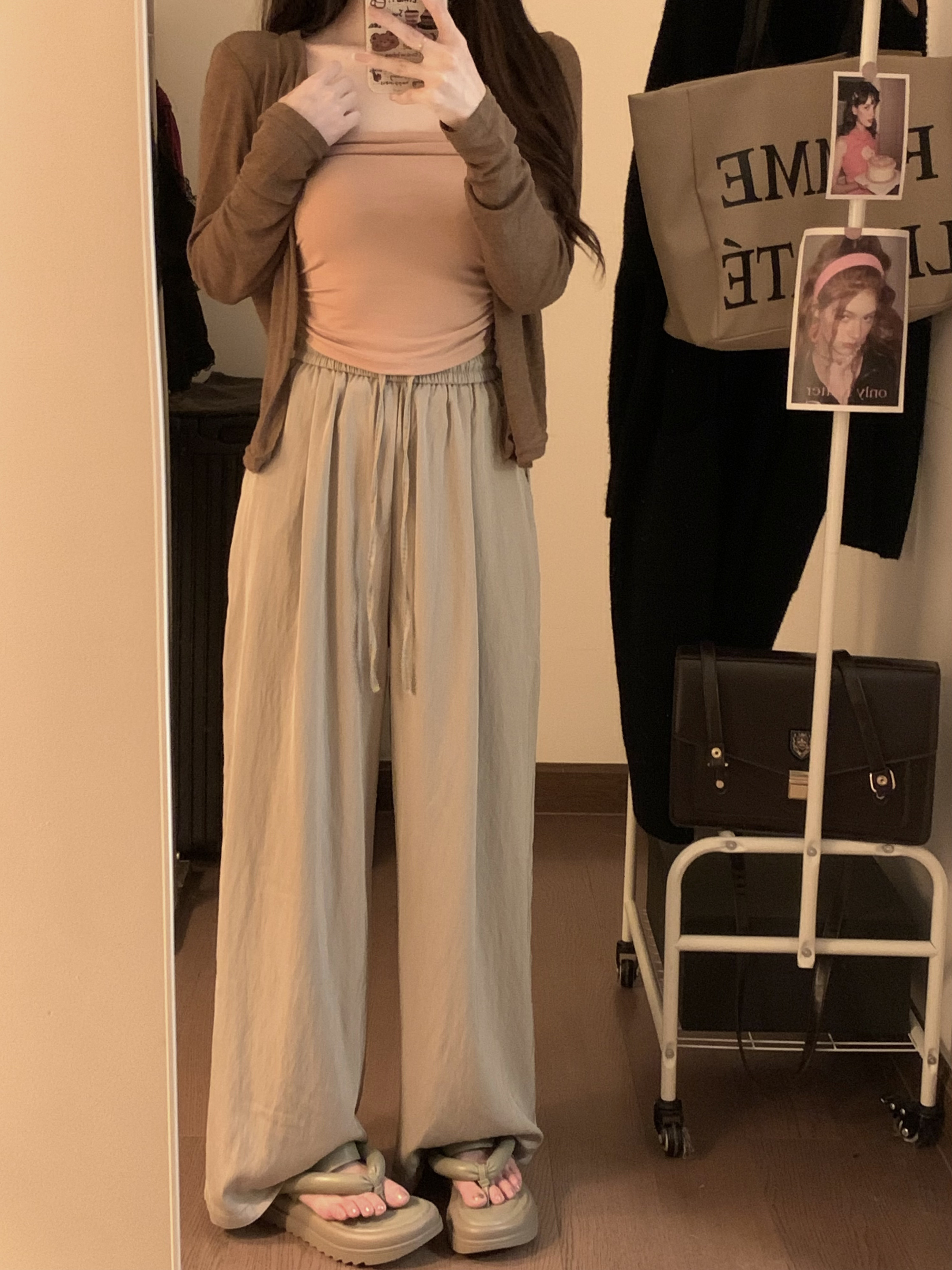 實拍~寬鬆高腰闊腿褲女春夏新款慵懶風休閒褲拖地長褲