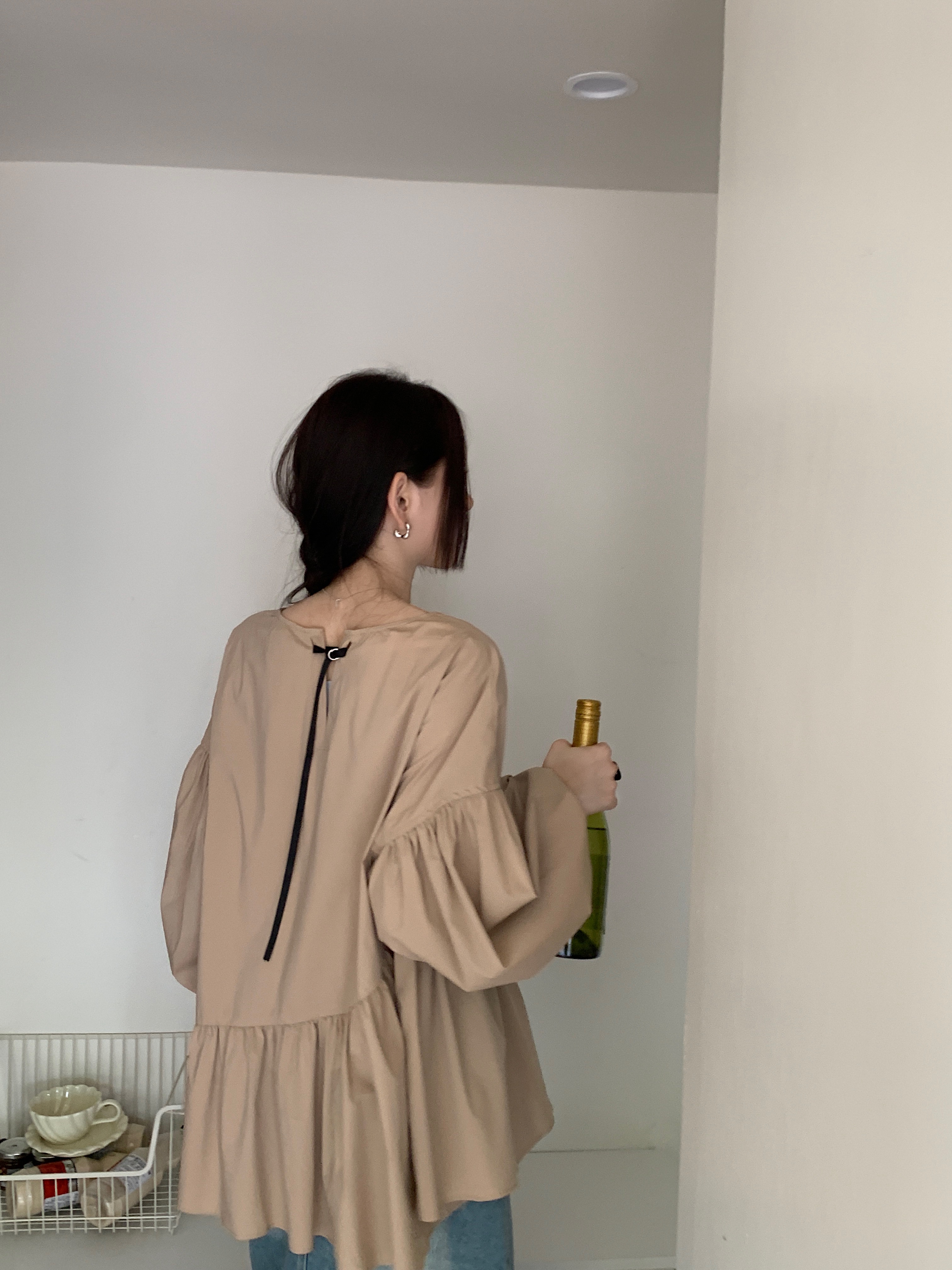 Real shot Korean original order ~ playful little heart collar lantern sleeve doll shirt