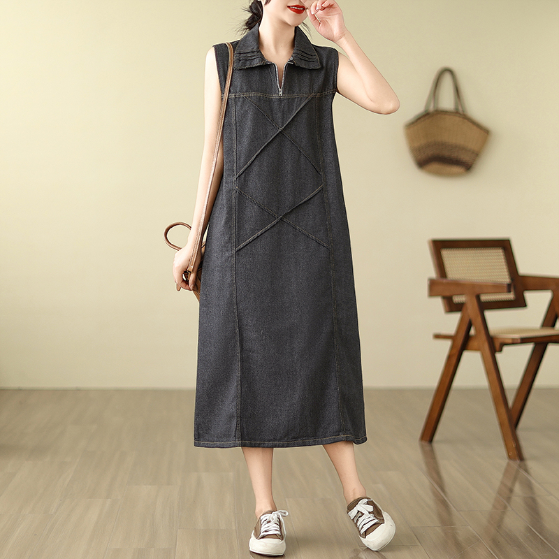 實拍夏裝新款大碼女裝牛仔連衣裙高級小眾氣質背心裙 S-5XL200斤