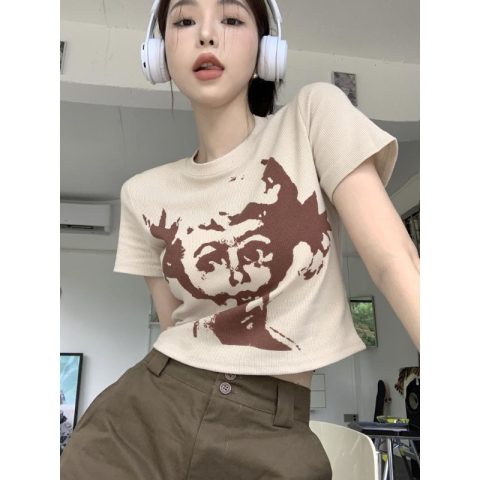 冰絲螺紋 短袖t恤女夏辣妹短款修身露臍