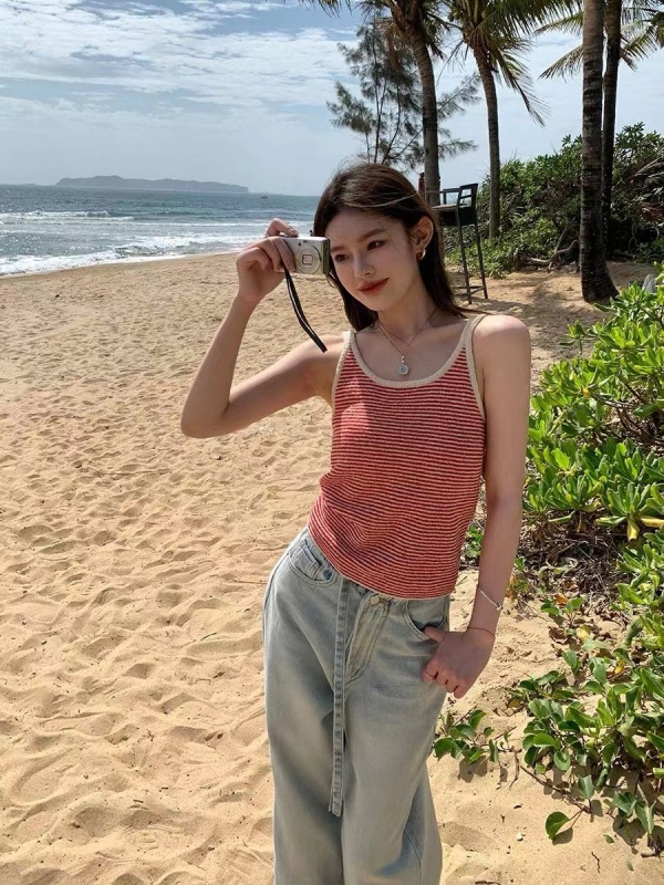 alex stevens條紋針織吊帶背心女春夏季修身顯瘦外穿內搭無袖上衣