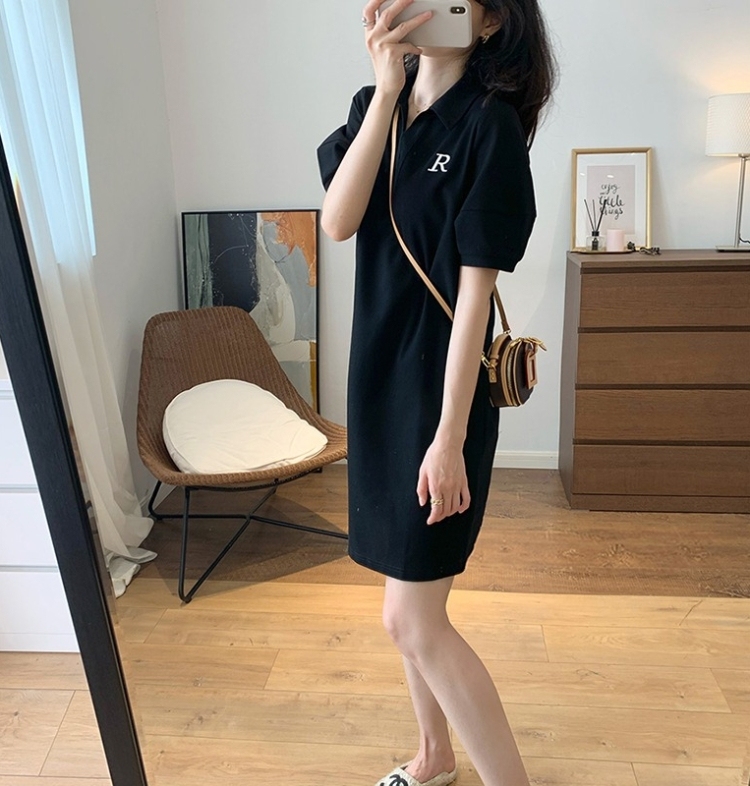 胖mm大碼polo領連衣裙女夏季寬鬆遮肚顯瘦t恤裙子短袖短裙