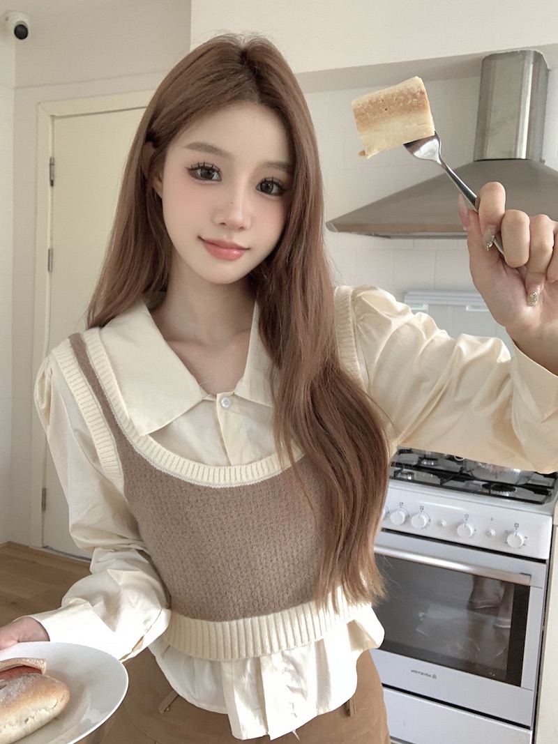 美拉德減齡襯衫針織馬甲背心兩件套