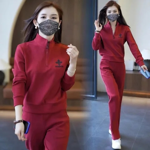 休閒運動服套裝女202４秋冬季新款時尚大碼寬鬆減齡顯瘦兩件套