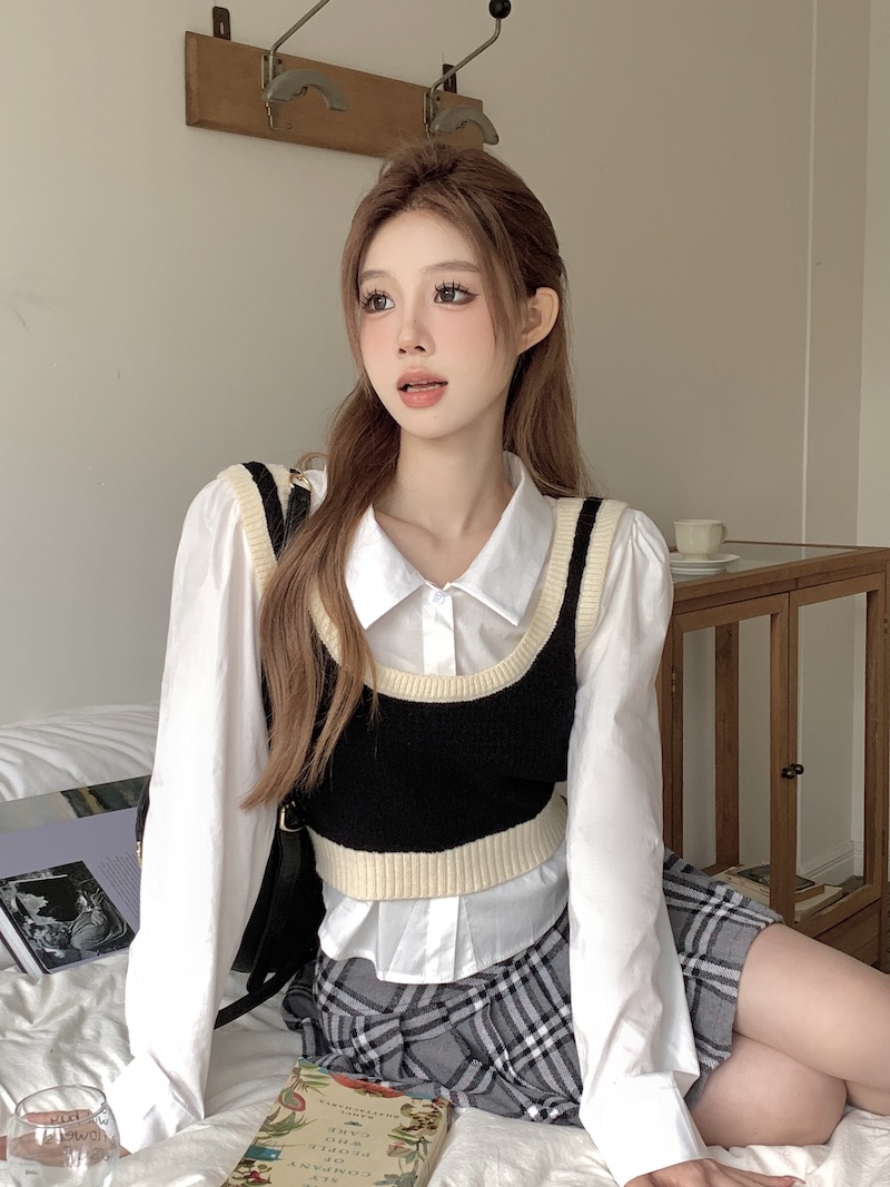 美拉德減齡襯衫針織馬甲背心兩件套