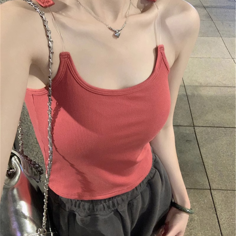 透明隱形肩帶吊帶背心女內搭夏季帶胸墊一體短款打底上衣