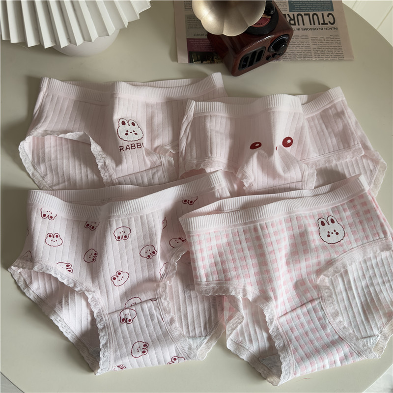 實拍~韓版少女甜美可愛萌兔中腰純棉舒適女士三角內褲