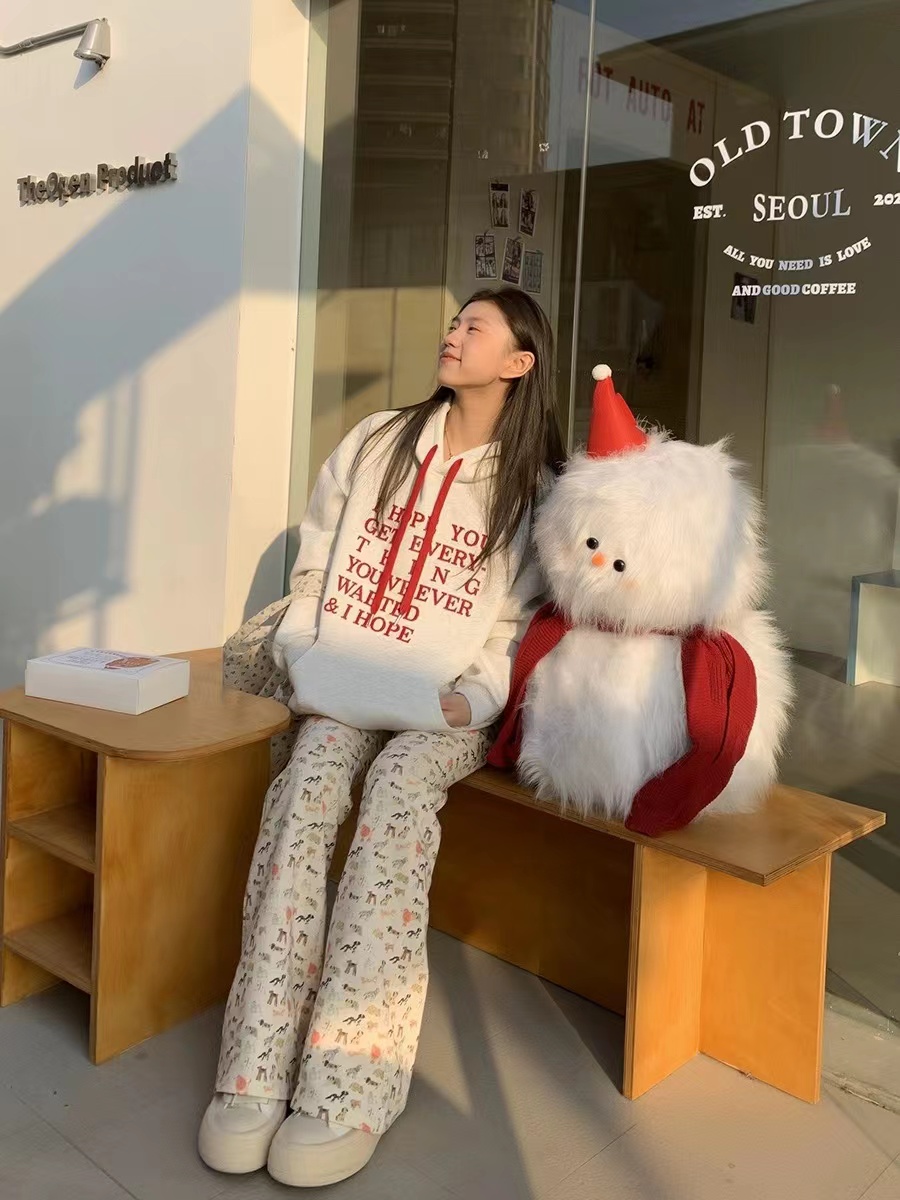 橘子樹在哪兒美式休閒小狗微喇褲女春季辣妹抽繩窄版直筒拖地長褲