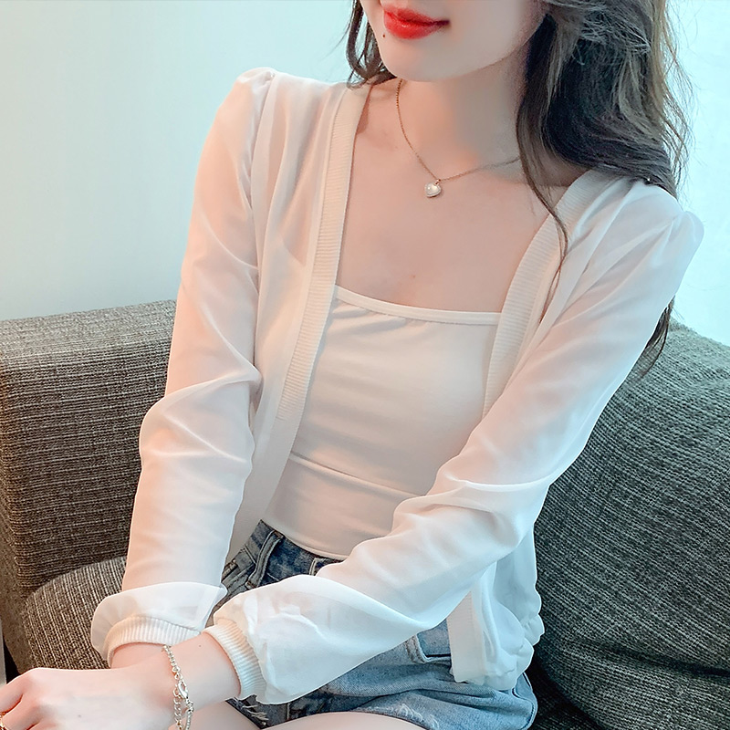 Has shipped small shawl coat women's 2024 spring and summer new style waistcoat all-match chiffon sun protection thin short outer cardigan