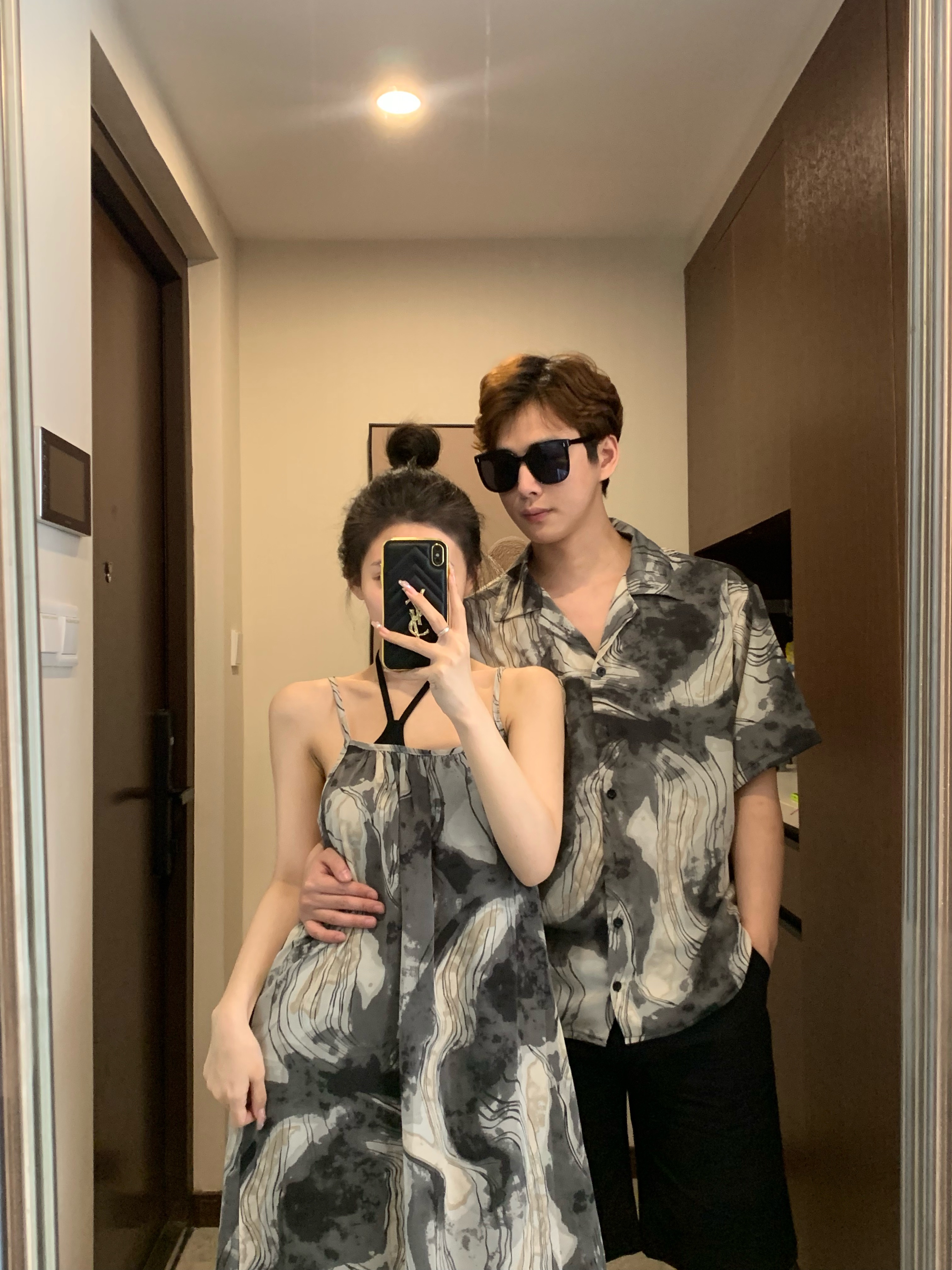 實拍#情侶裝吊帶連衣裙子女夏季海邊度假風旅遊襯衫一衣一裙