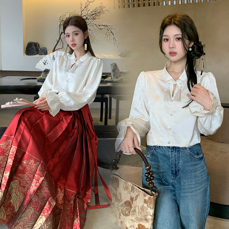 新中式大碼女裝襯衫簡約中國風寬鬆型襯衣