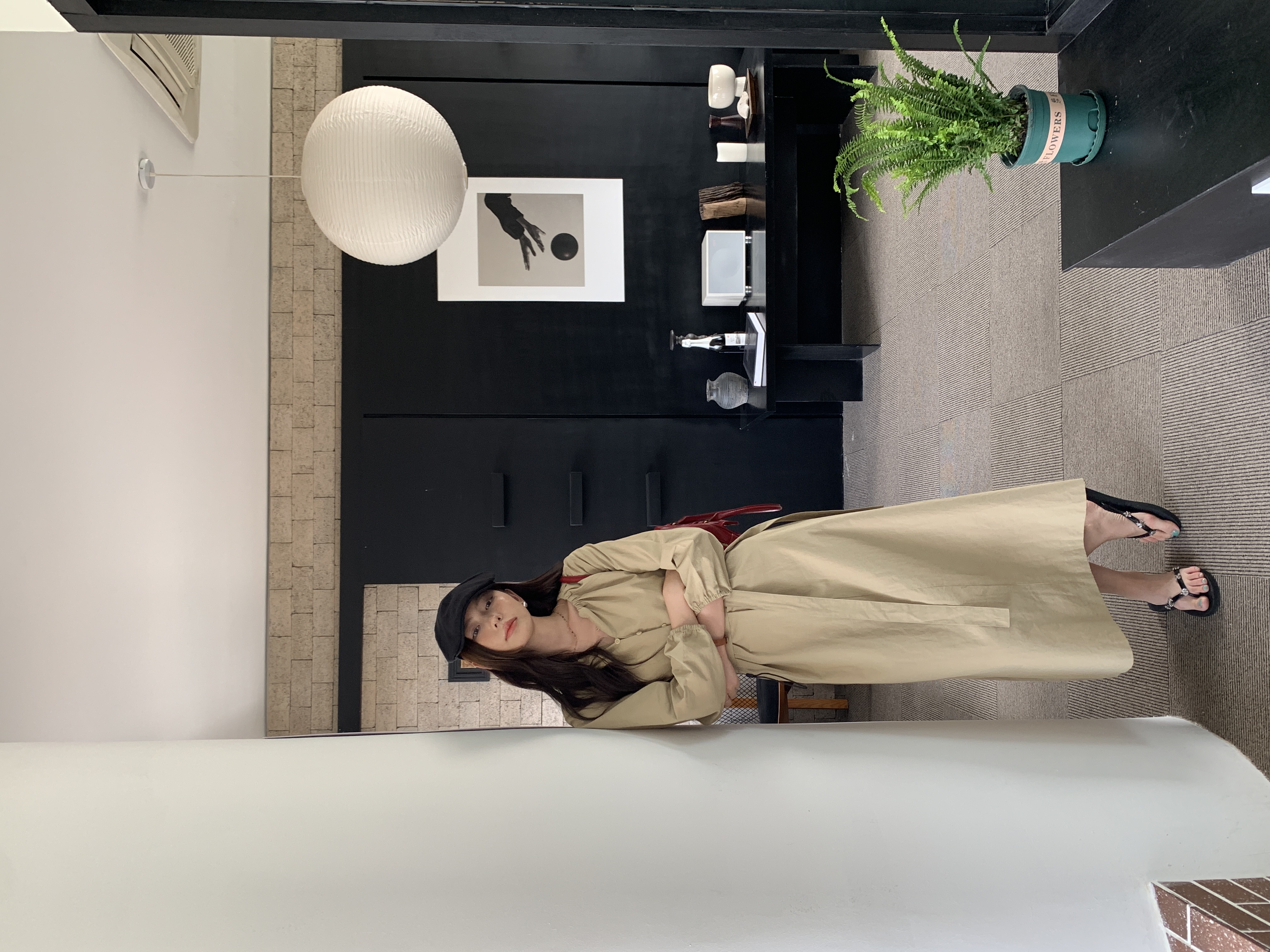 Actual shot of Korean-style early spring style windbreaker shirt skirt with belt
