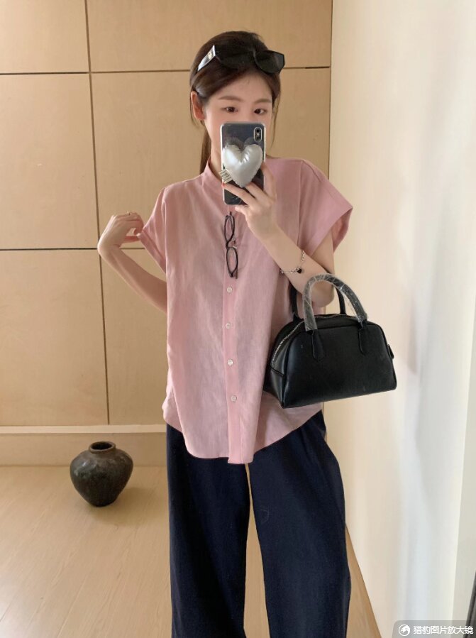 法式白色立領短袖襯衫女夏季設計感小眾高級感棉麻襯衣小飛袖上衣