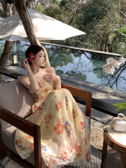 Actual shot of long floral tube top dress