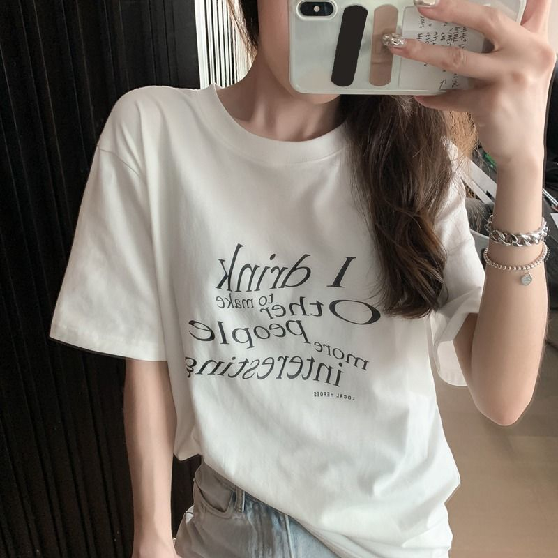 字母印花短袖t恤女夏季新款學生ins潮流日系復古寬鬆上衣