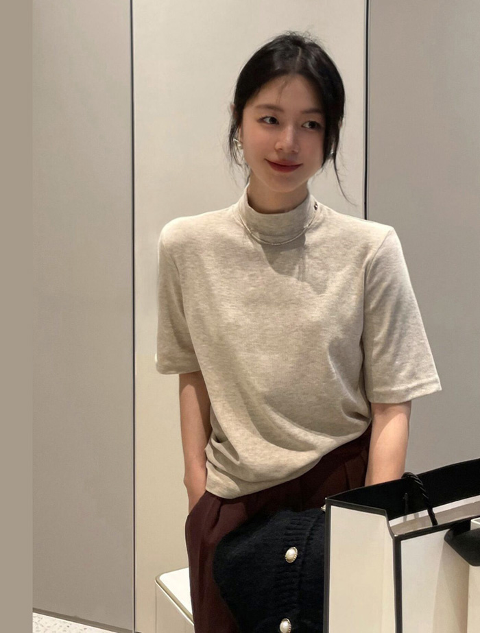Real shot French half turtleneck base layer sheep cashmere basic thickened brushed base layer inner T-shirt
