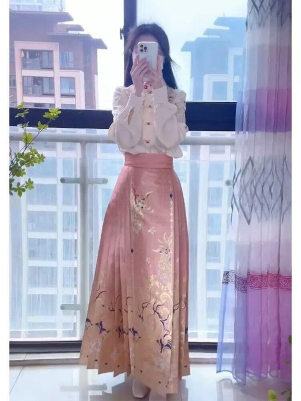 新中式高級感女神范名媛氣質女春裝小個子時尚百搭白色襯衫馬面裙