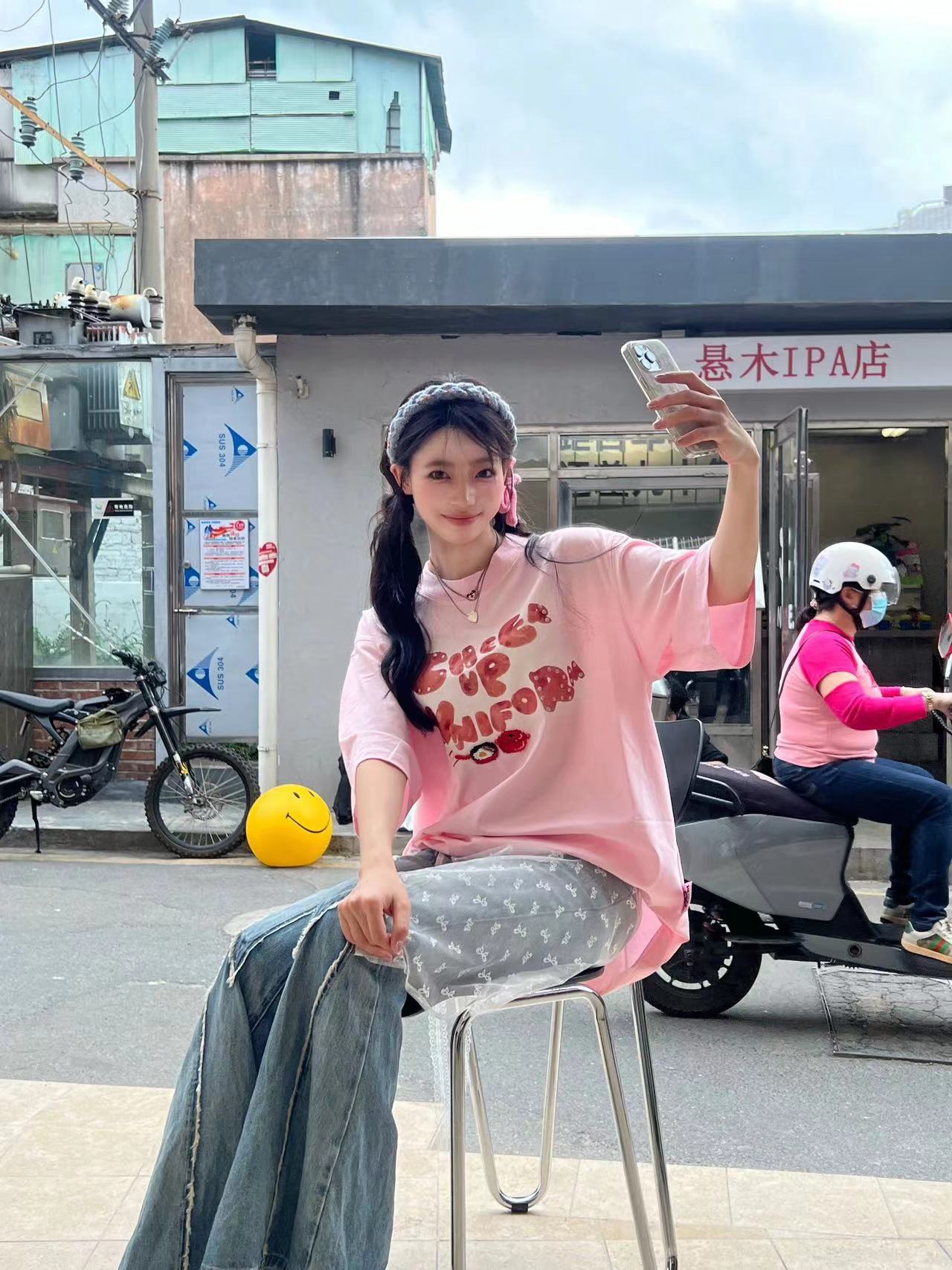 高質量純棉220克精梳緊密手感好直播品質前印花短袖t恤女