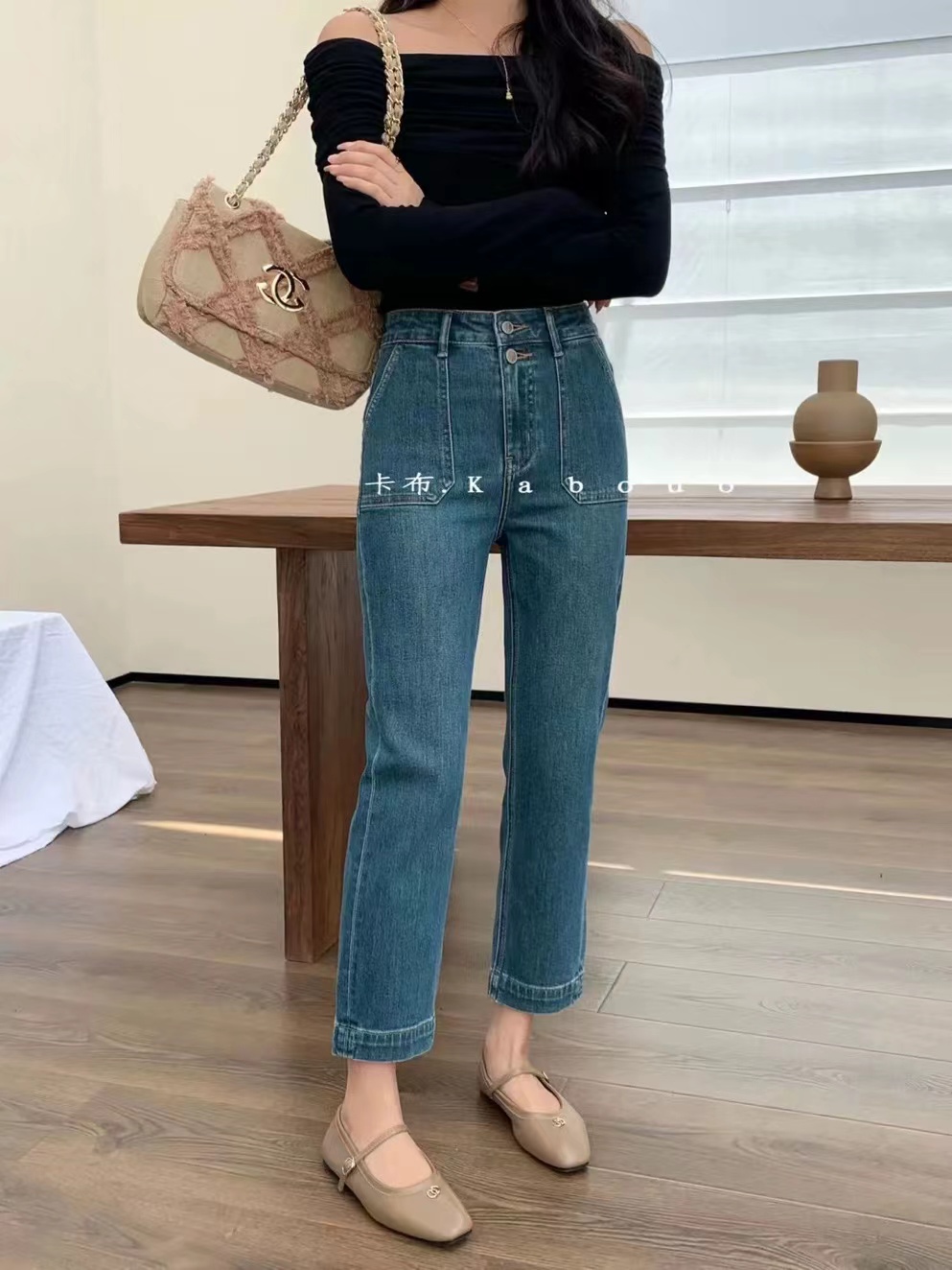 卡布牛仔褲女Kabodo01551春季直筒褲高腰復古九分煙管褲