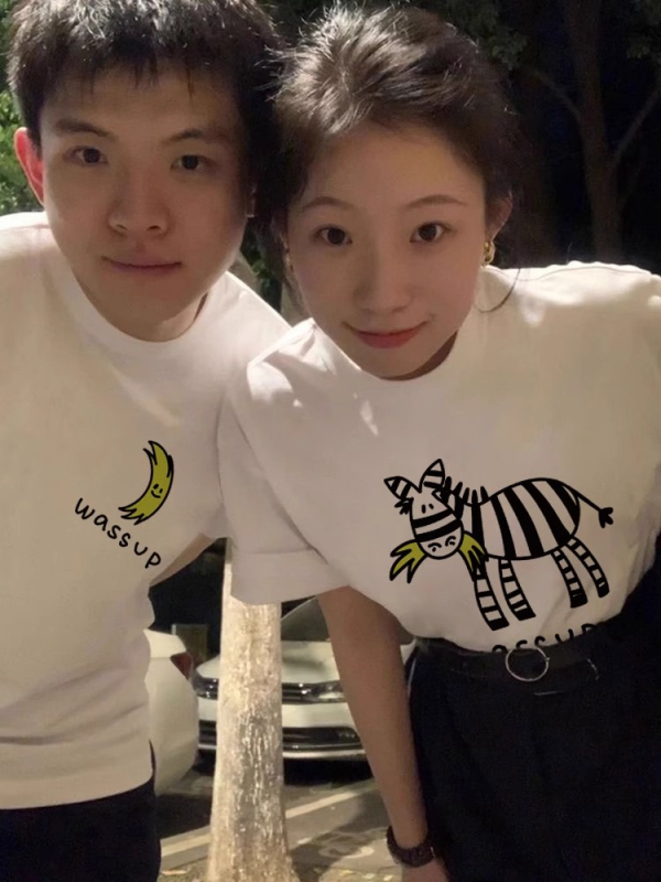 高級感小眾特別的情侶裝t恤夏季2024新款潮流牌純棉短袖一男一女