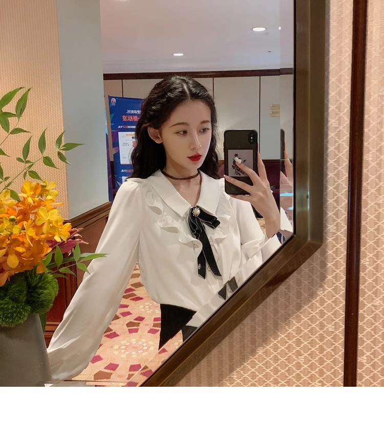 復古文藝法式甜美別致長袖上衣學院風襯衫女春秋