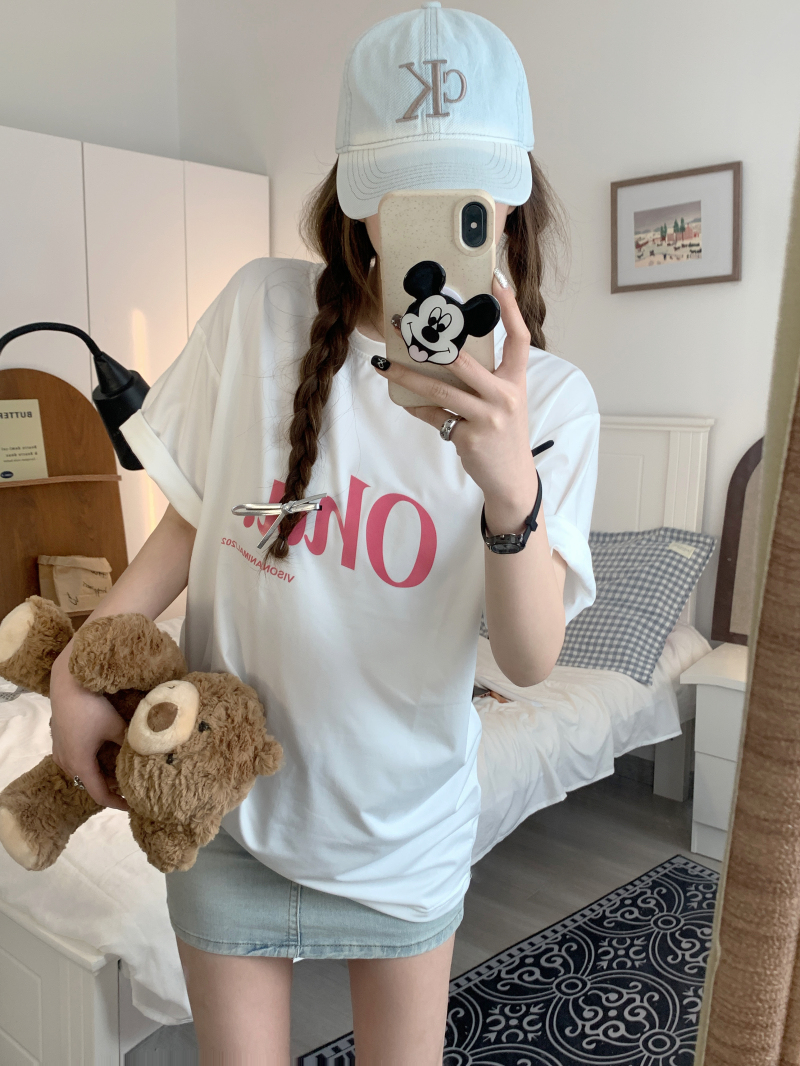 實拍 ins美式短袖t恤女2024夏季新款寬鬆字母半袖上衣服潮