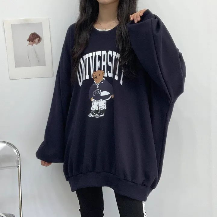 薄款韓版圓領衛衣長袖秋冬季卡通加絨寬鬆加厚套頭上衣