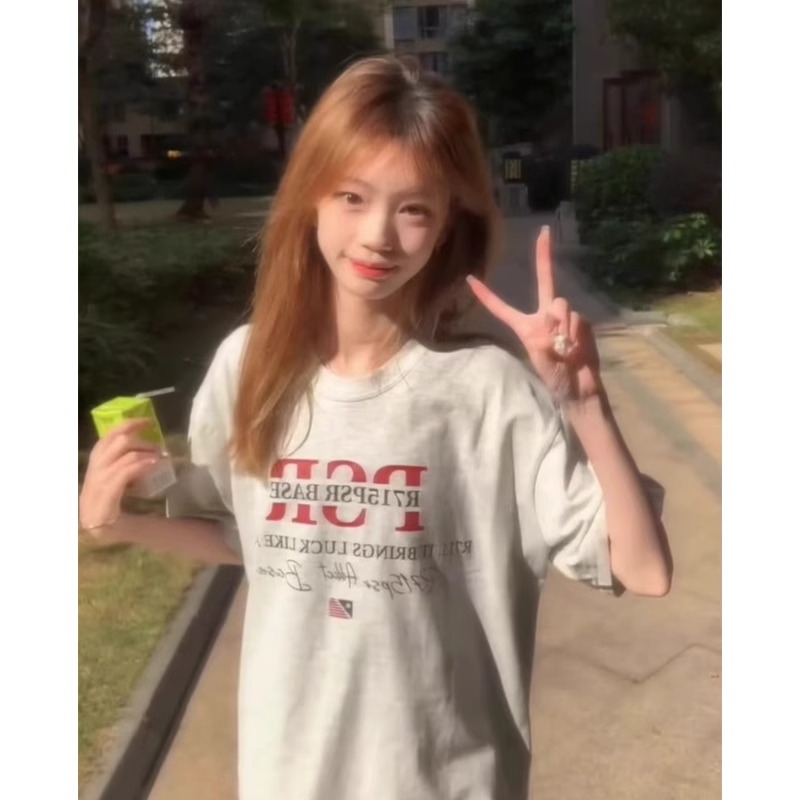 高質量純棉220克精梳緊密手感好直播品質前印花短袖t恤女