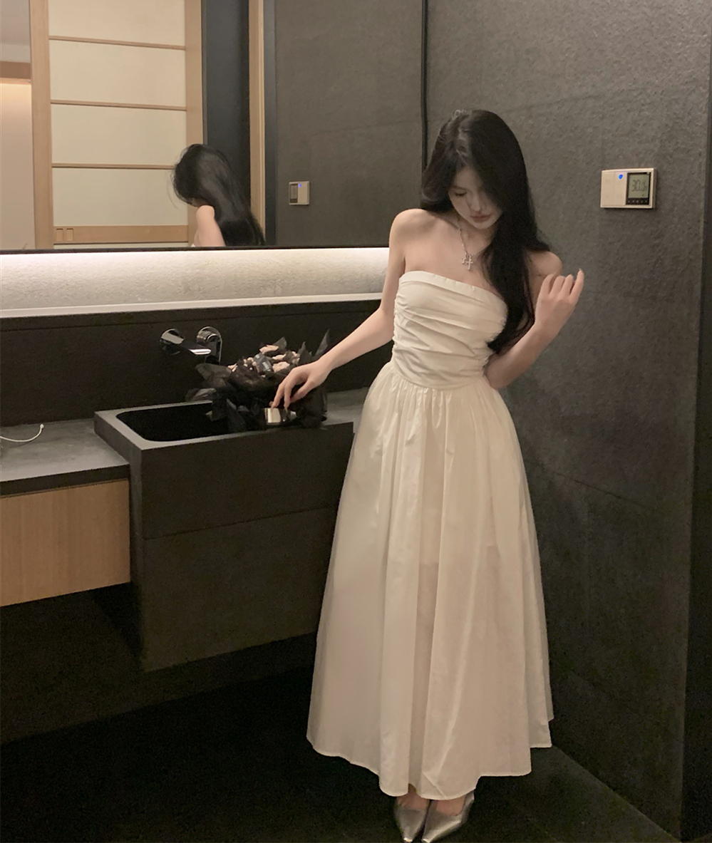 實拍 設計感露肩辣妹抹胸連衣裙