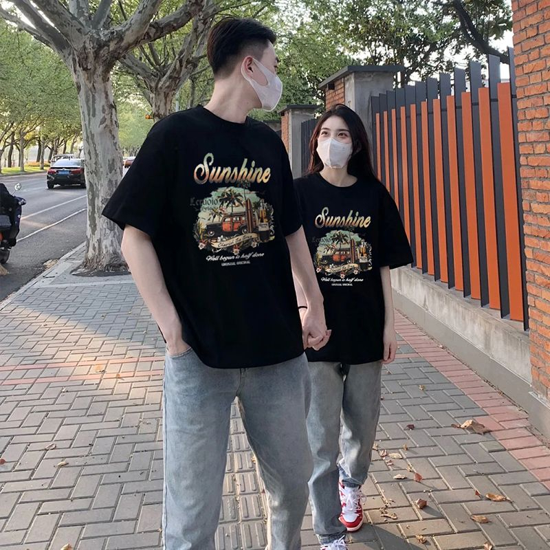 美式復古ins短袖t恤女潮牌設計感小眾休閒打底衫情侶