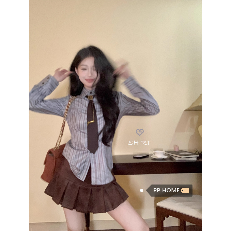 復古宮廷風條紋襯衫女裝秋冬新款設計感小眾氣質襯衣長袖上衣