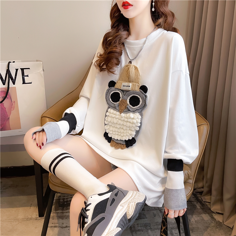 Real shot 2024 spring Korean style loose double-sided German velvet round neck warm splicing long-sleeved bottoming shirt T-shirt for women