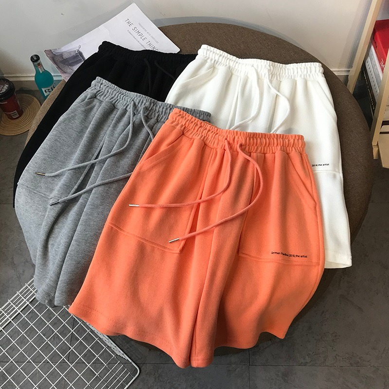 35棉65聚酯纖維運動短褲女夏季寬鬆高腰慵懶顯瘦休閒直筒闊腿