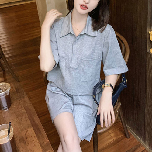 Summer new fashion casual sports suit for women, stylish age-reducing polo collar top + wide-leg shorts two-piece set