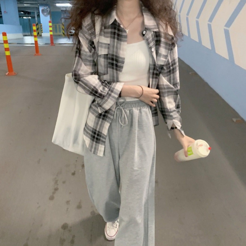 格子襯衫女2024年初春秋復古港味百搭寬鬆襯衣防曬長袖外套