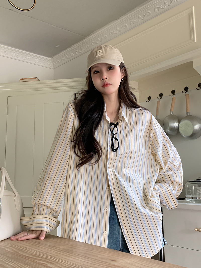 Original yarn-dyed cotton shirt for women spring and autumn new style loose sunscreen long-sleeved lining top
