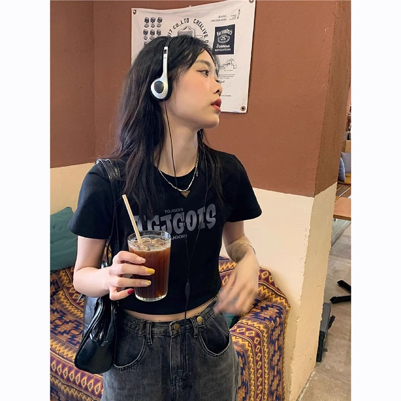 1*1純棉 高彈力美式夏季純欲辣妹短款修身小眾設計感別致上衣
