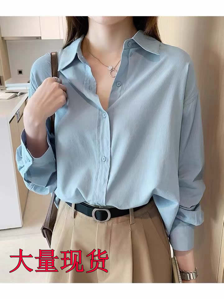 港風白色襯衫女春秋季2024寬鬆設計感氣質小眾上衣外搭百搭上衣