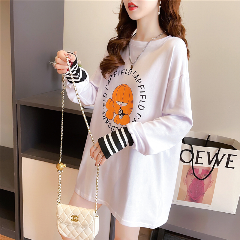 Real shot 2024 spring Korean style loose double-sided German velvet round neck warm splicing long-sleeved bottoming shirt T-shirt for women