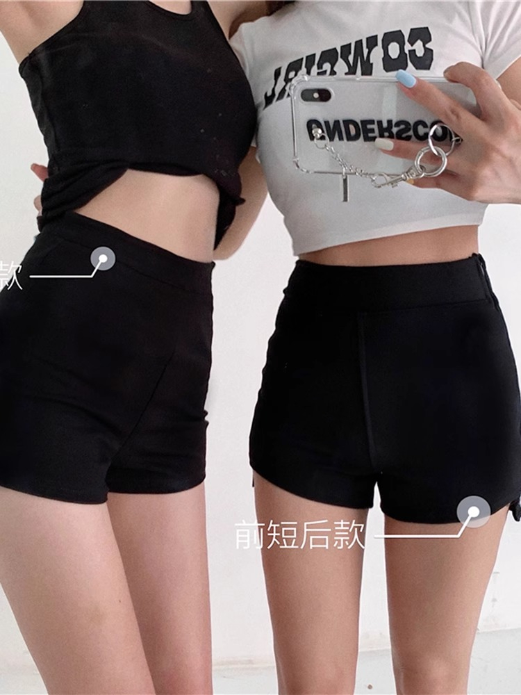 百搭緊身彈力休閒褲女春季薄款熱褲a字短褲黑色高腰顯瘦包臀褲子