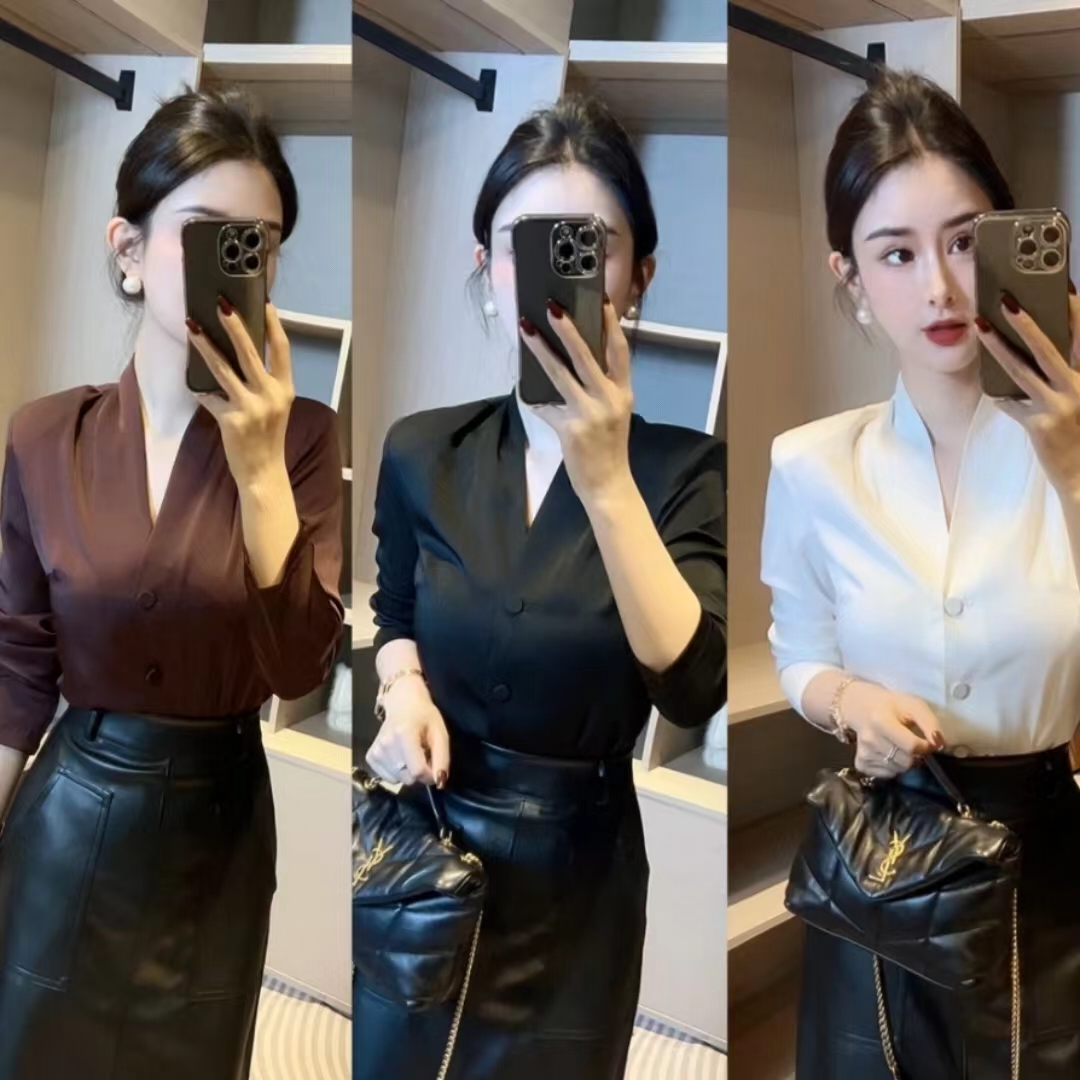 Xinxin Selected 4 Stores Fashion Solid Color Commuting Spring Shirt Long Sleeves Western Style Simple Top 0673
