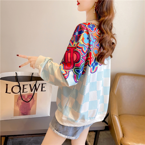 Actual shot of 2024 spring Korean style loose twill ethnic style mid-length plus size women's thin sweatshirt for women