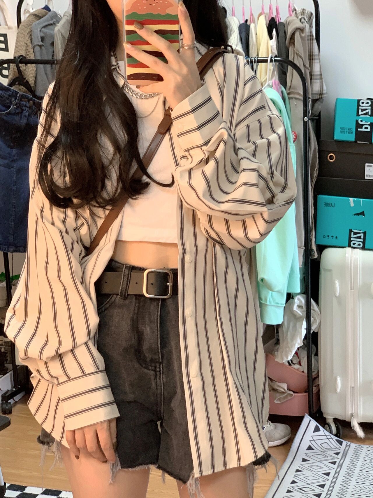 條紋襯衫外套女夏季韓系設計感小眾獨特薄款防曬開衫早秋長袖上衣