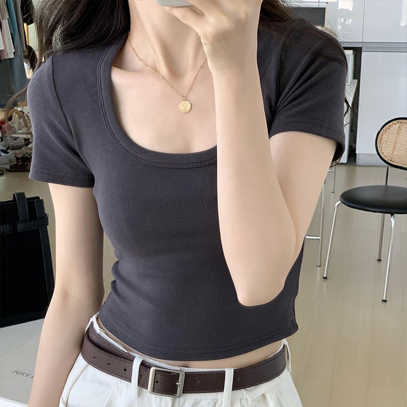 40 count 92 cotton 8 spandex quality black label large size women's right shoulder design short-sleeved T-shirt for women M-4XL