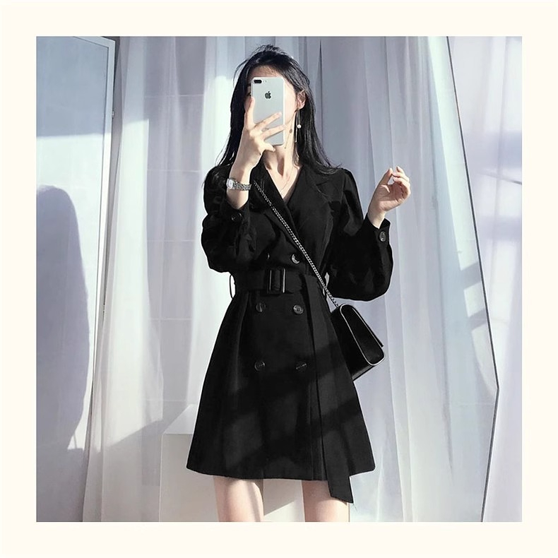High-end Hepburn style black suit dress spring and autumn 2024 new women's small bottoming skirt