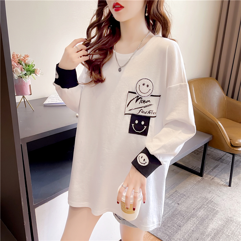 Real shot 2024 spring Korean style loose double-sided German velvet round neck warm splicing long-sleeved bottoming shirt T-shirt for women