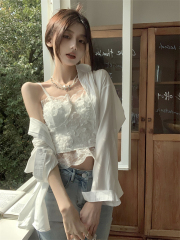 Photographed French fishbone design niche inner lace strap tank top, spicy girl pure desire shirt top