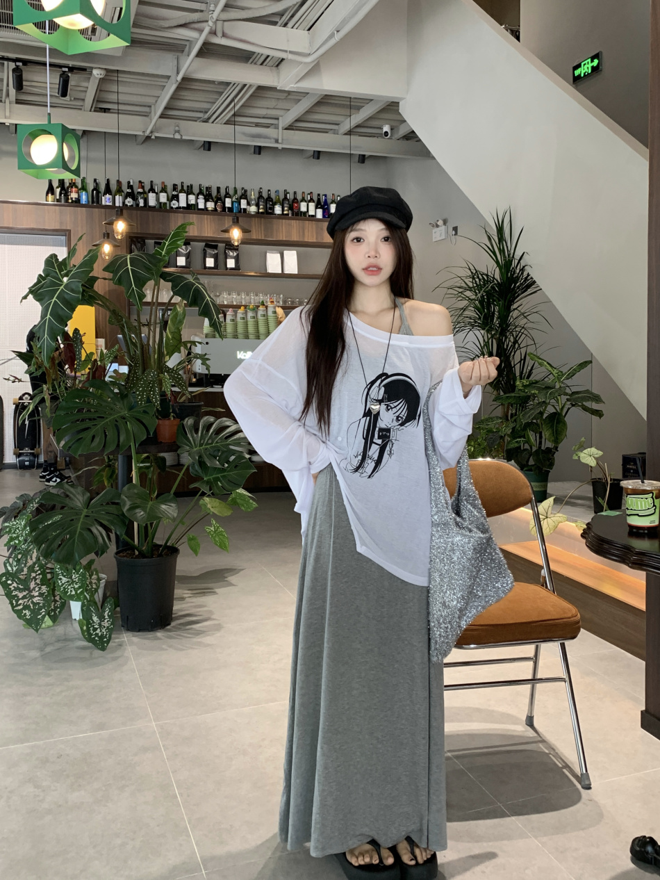 實拍~ 掛脖吊帶連衣裙女夏設計感修身顯瘦長裙
