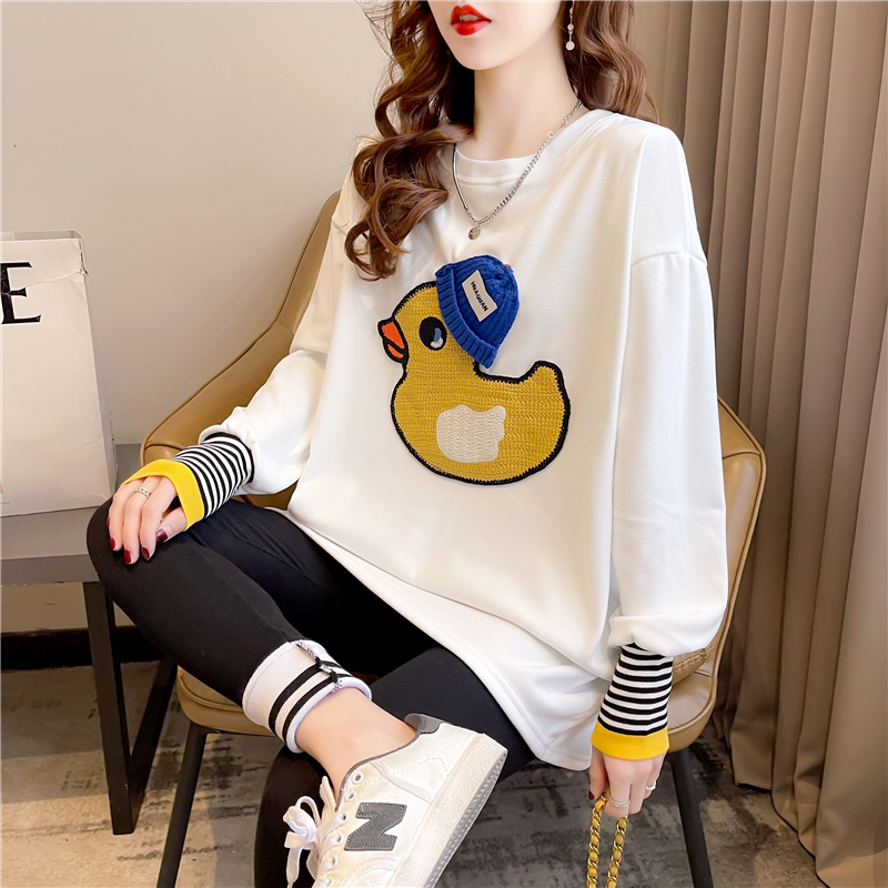 Real shot 2024 spring Korean style loose double-sided German velvet round neck warm splicing long-sleeved bottoming shirt T-shirt for women