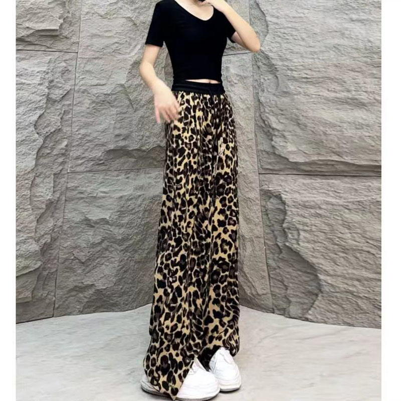 個性設計款直筒長褲女2024夏季薄款歐貨腰頭撞色花紋垂墜闊腿褲潮